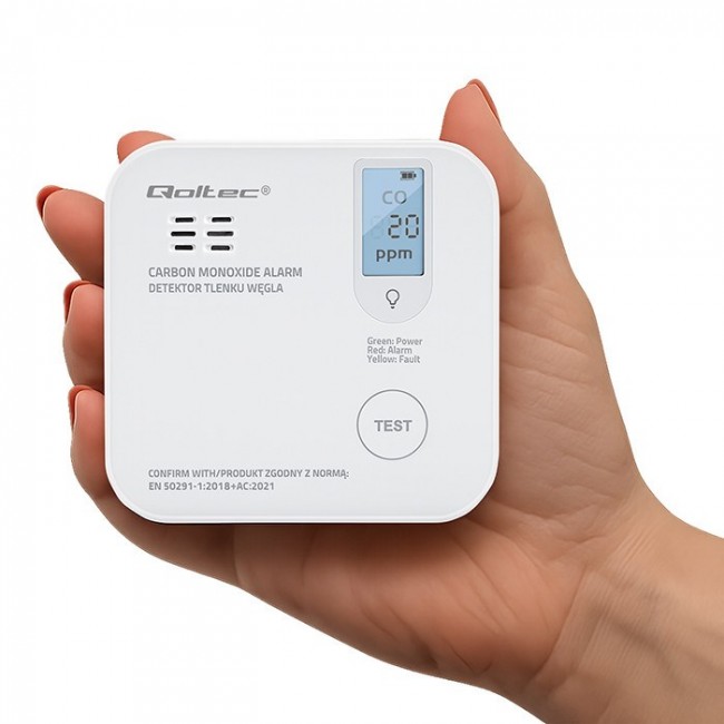 Qoltec 52577 Wireless Carbon monoxide (CO) sensor with battery | sensor service life 10 years | alarm 85dB | LED Qoltec 52577 Wireless Carbon monoxide (CO) sensor with battery | sensor service life 10 years | alarm 85dB | LED