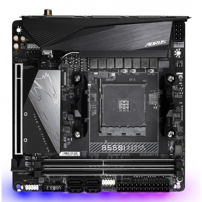 GIGABYTE B550I AORUS PRO AX Motherboard - AMD Ryzen 5000 CPUs, 8 Phases VRM, up to 5300MHz DDR4, 1xPCIe 4.0 + 1xPCIe 3.0 M.2, Wi-Fi 6E, 2.5GbE LAN, USB 3.2 Gen 2 GIGABYTE B550I AORUS PRO AX Motherboard - AMD Ryzen 5000 CPUs, 8 Phases VRM, up to 5300MHz DDR4, 1xPCIe 4.0 + 1xPCIe 3.0 M.2, Wi-Fi 6E, 2.5GbE LAN, USB 3.2 Gen 2