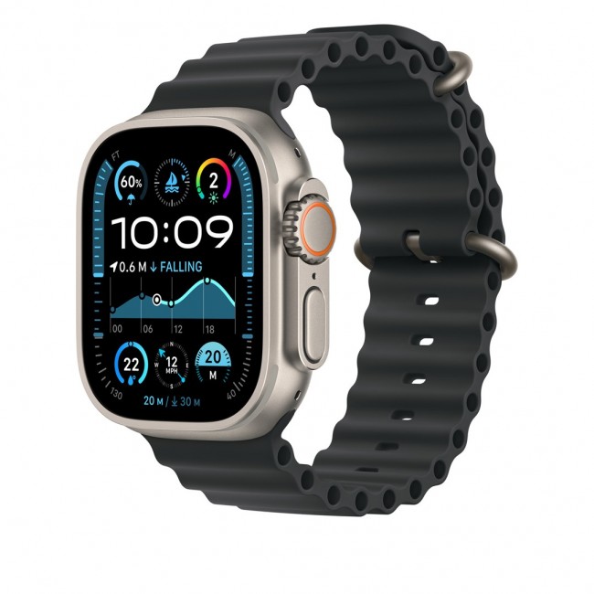 Apple 49mm Black Ocean Band Extension - Natural Titanium Finish