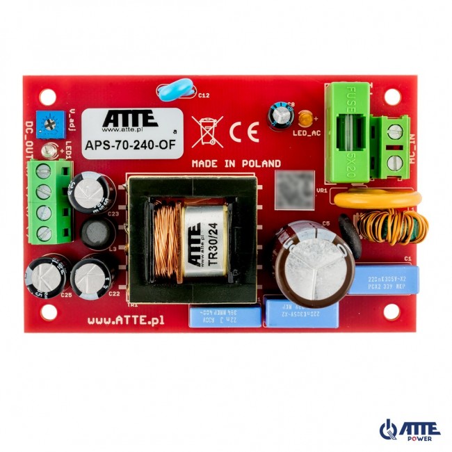Zasilacz sieciowy SMPS 24V 3A 72W ATTE APS-70-240-OF Zasilacz sieciowy SMPS 24V 3A 72W ATTE APS-70-240-OF