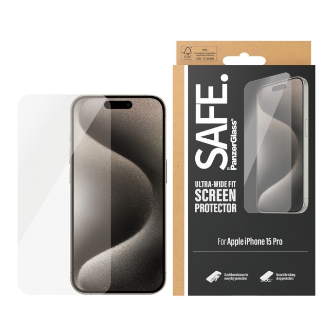 PanzerGlass SAFE. by Screen Protector iPhone 15 Pro | Ultra-Wide Fit PanzerGlass SAFE. by Screen Protector iPhone 15 Pro | Ultra-Wide Fit