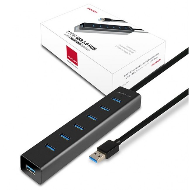 Axagon HUE-SA7BP interface hub USB 3.2 Gen 1 (3.1 Gen 1) Type-A 5000 Mbit/s Black