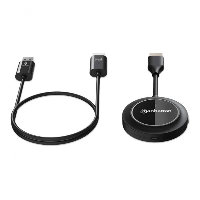 Manhattan 1080p Wireless HDMI Display Presentation Kit, 2-Piece Set with HDMI Receiver and HDMI Transmitter Dongle to Wirelessly Display a Video Signal from a Laptop/Tablet/Smartphone on an HDMI TV or Projector, Black