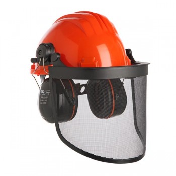 Protective helmet with mesh screen and earmuffs Climax 437