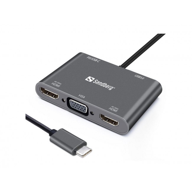 Sandberg USB-C Dock 2xHDMI+1xVGA+USB+PD Sandberg USB-C Dock 2xHDMI+1xVGA+USB+PD