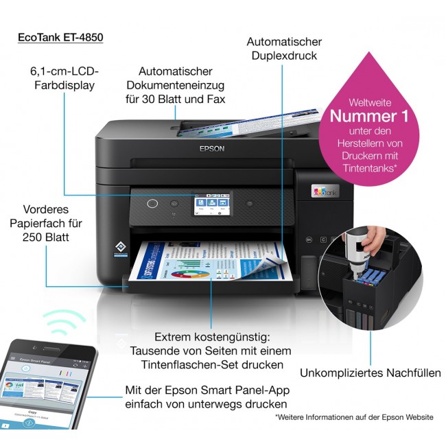 Epson EcoTank ET-4850 Inkjet A4 4800 x 1200 DPI 33 ppm Wi-Fi Epson EcoTank ET-4850 Inkjet A4 4800 x 1200 DPI 33 ppm Wi-Fi