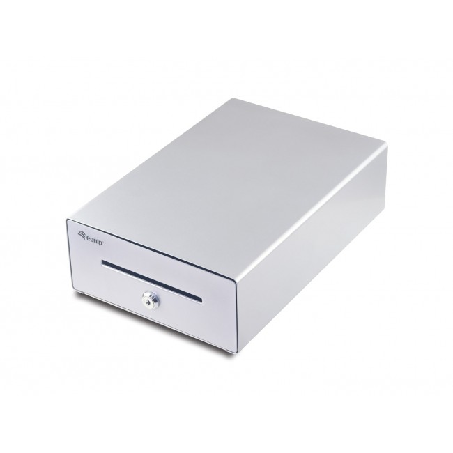 Equip Cash Register Drawer for Point of Sale (POS) System, 4 Bill/4 Coin Compartments, Removable Coin Slots, RJ11 connector, Aluminum