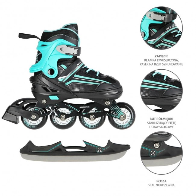 NILS EXTREME NH18190 2IN1 SKATES BLACK/BLUE SIZE. M (34-38)) WITH INTERCHANGEABLE HOCKEY SKATES