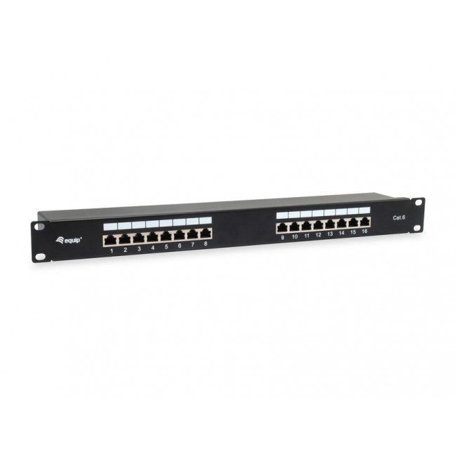 Equip 16-Port Cat.6 Shielded Patch Panel, Black Equip 16-Port Cat.6 Shielded Patch Panel, Black