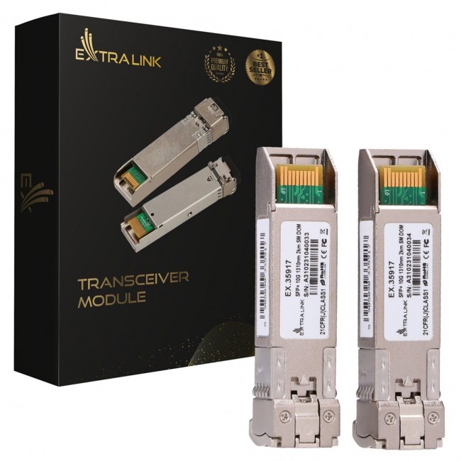 Extralink SFP+ 10G 2-pack | Modu SFP+ | 10Gbps, LC/UPC, 1310nm, 2km, single mode, DOM (EX.35917) network transceiver module