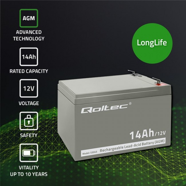 Qoltec 53045 AGM battery | 12V | 14Ah Qoltec 53045 AGM battery | 12V | 14Ah