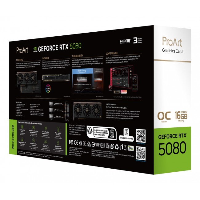 ASUS ProArt -RTX5080-O16G NVIDIA GeForce RTX 5080 16 GB GDDR7 ASUS ProArt -RTX5080-O16G NVIDIA GeForce RTX 5080 16 GB GDDR7