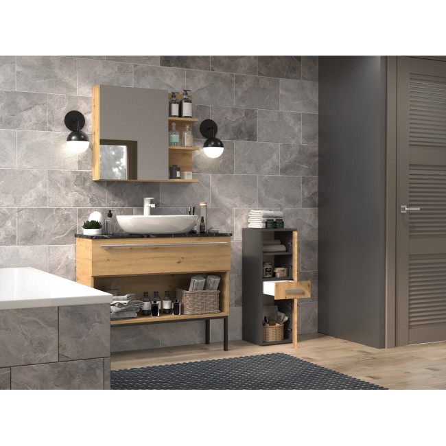 Topeshop NEL V DDS ANT/ART bathroom storage cabinet Graphite, Oak