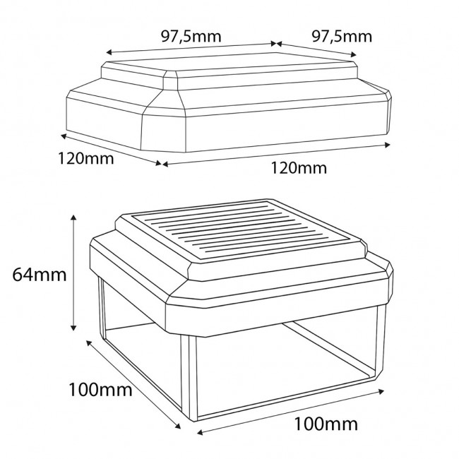 GreenBlue Solar LED Post Light, 100x100mm, Envelope-Shaped Canopy, 3200K, GB128 WW