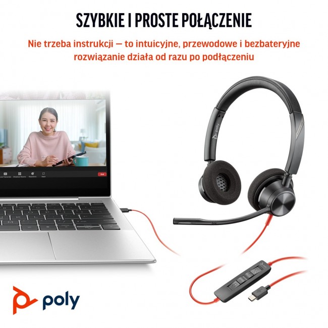 POLY Blackwire 3320 Stereo Microsoft Teams Certified USB-C Headset +USB-C/A Adapter