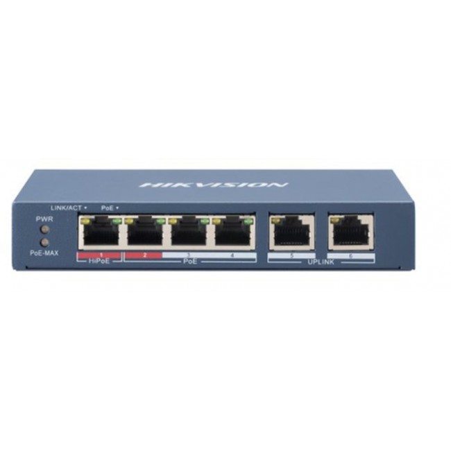 Hikvision DS-3E0106HP-E Network Links Unmanaged Fast Ethernet (10/100) PoE Support Blue