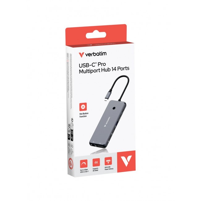 Verbatim CMH-14 USB Type-C 5000 Mbit/s Silver Verbatim CMH-14 USB Type-C 5000 Mbit/s Silver