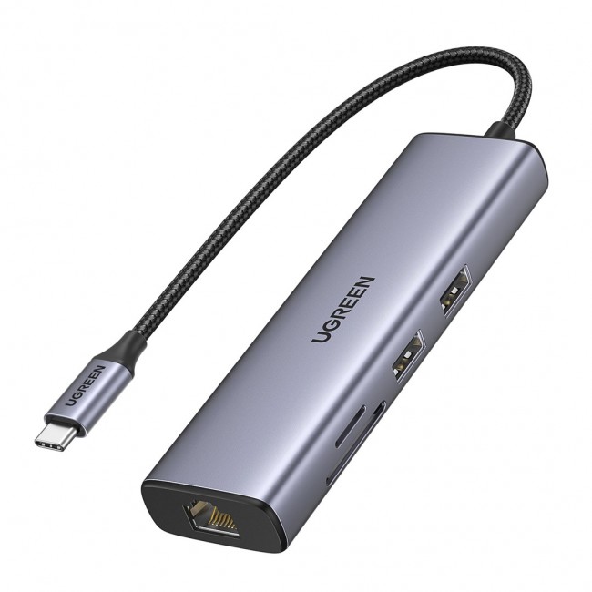 Ugreen CM512 90568 USB-C adapter 2 USB-A 3.0 / HDMI / RJ45 / SD and TF card reader / USB-C PD 100 W Grey