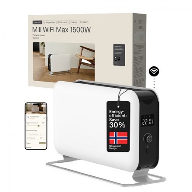 Mill | Portable Heater | CO1500MAXWIFI3 | Convection Heater | 1500 W | Suitable for rooms up to 14-18 m2 | White | IPX4 Mill | Portable Heater | CO1500MAXWIFI3 | Convection Heater | 1500 W | Suitable for rooms up to 14-18 m2 | White | IPX4