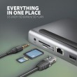 Axagon HMC-4KX3 USB 5Gbps hub, 3x USB-A, 2x HDMI, DP, RJ-45, SD/microSD, audio, PD 100W