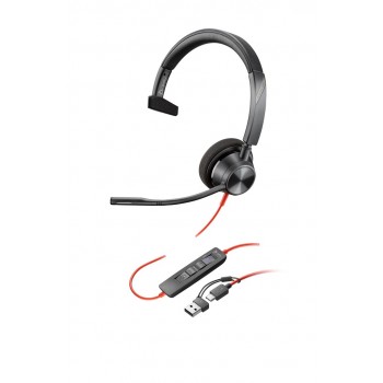 HP Poly Blackwire 3310 Monaural Microsoft Teams Certified USB-C Headset +USB-C/A Adapter