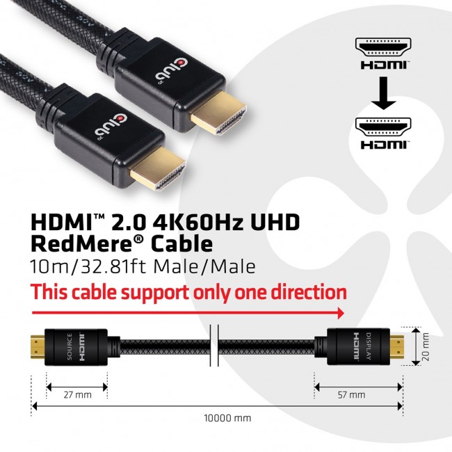 CLUB3D HDMI 2.0 4K60Hz RedMere cable 10m/32.8ft CLUB3D HDMI 2.0 4K60Hz RedMere cable 10m/32.8ft