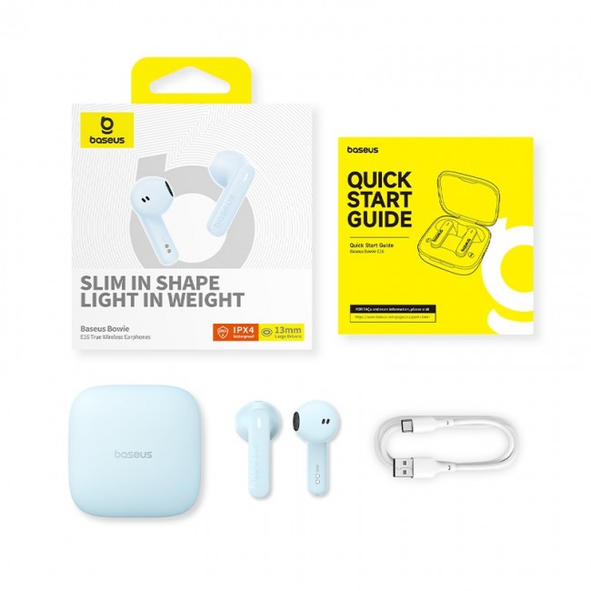 Baseus Bowie E16 Headset True Wireless Earphones In-ear Calls/Music USB Type-C Bluetooth Blue