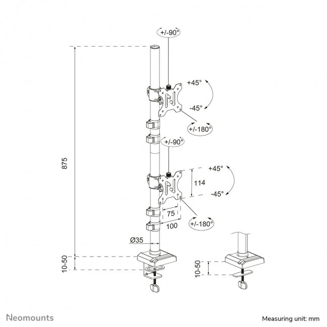 Neomounts DS60-600BL2V Dual monitor arm 10-32