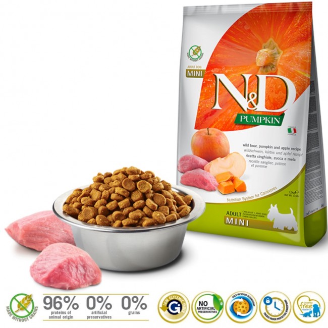 FARMINA N&D GF Pumpkin, Boar & Apple Adult Mini - dry dog food - 800 g FARMINA N&D GF Pumpkin, Boar & Apple Adult Mini - dry dog food - 800 g