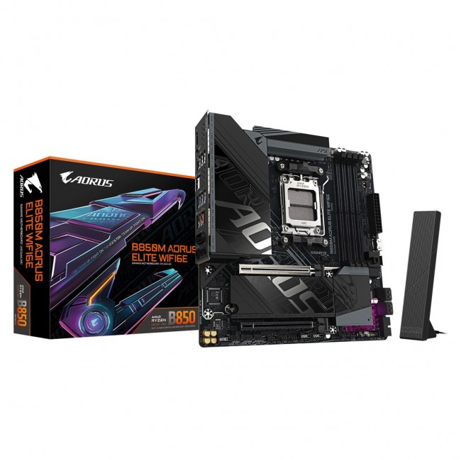 GIGABYTE B850M AORUS ELITE WIFI6E Motherboard - AMD Ryzen 9000 Series CPUs, 12+2+2 Phases Digital VRM, up to 8200MHz DDR5 (OC), 1xPCIe 5.0 + 1xPCIe 4.0 M.2, WIFI 6E, 2.5GbE LAN, USB 3.2 Gen 2 GIGABYTE B850M AORUS ELITE WIFI6E Motherboard - AMD Ryzen 9000 Series CPUs, 12+2+2 Phases Digital VRM, up to 8200MHz DDR5 (OC), 1xPCIe 5.0 + 1xPCIe 4.0 M.2, WIFI 6E, 2.5GbE LAN, USB 3.2 Gen 2