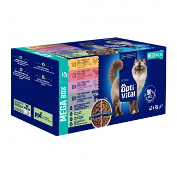 OPTIVITAL Tasty shreds in gravy with chicken, beef, lamb and veal - wet cat food - 40x85g