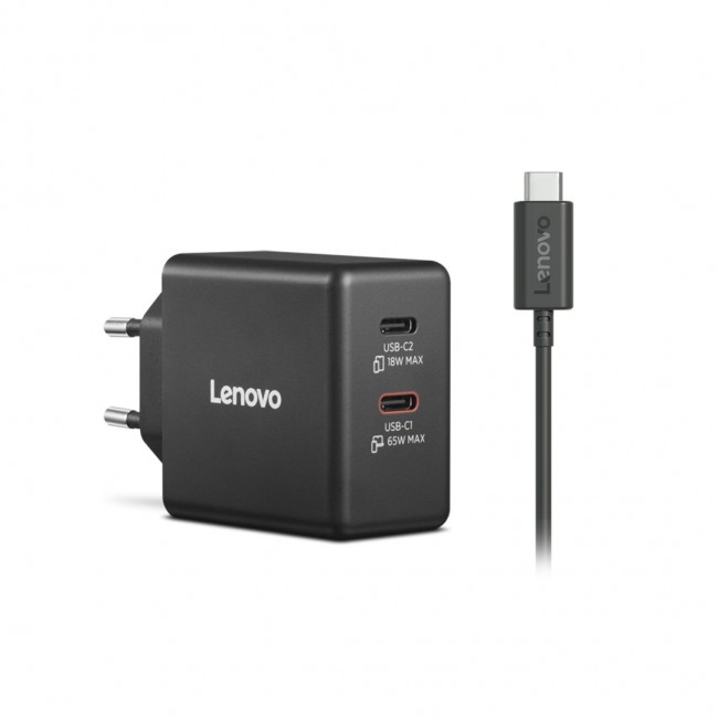 Lenovo Dual USB-C 65W GaN Charger Universal Black AC Indoor