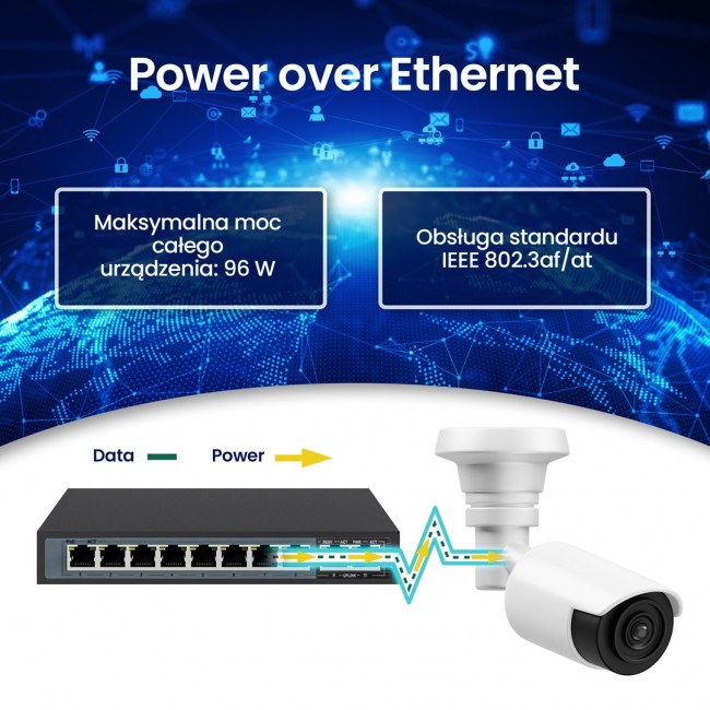 Extralink PoE Switch CERES 8x 100Mb/s PoE/PoE+, 2x RJ45 Uplink 100Mb/s, 96W
