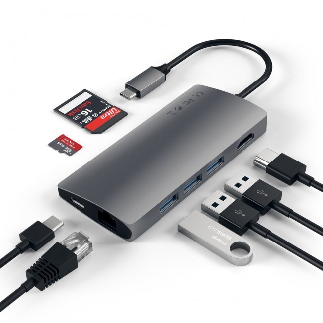 Satechi Multi-Port Adapter V2 Dock st. USB 3.2 Gen 1 (3.1 Gen 1) Type-C Grey Satechi Multi-Port Adapter V2 Dock st. USB 3.2 Gen 1 (3.1 Gen 1) Type-C Grey