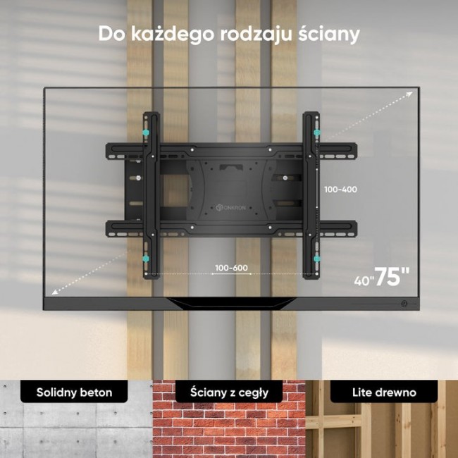 ONKRON Tilting and swiveling TV bracket for 40