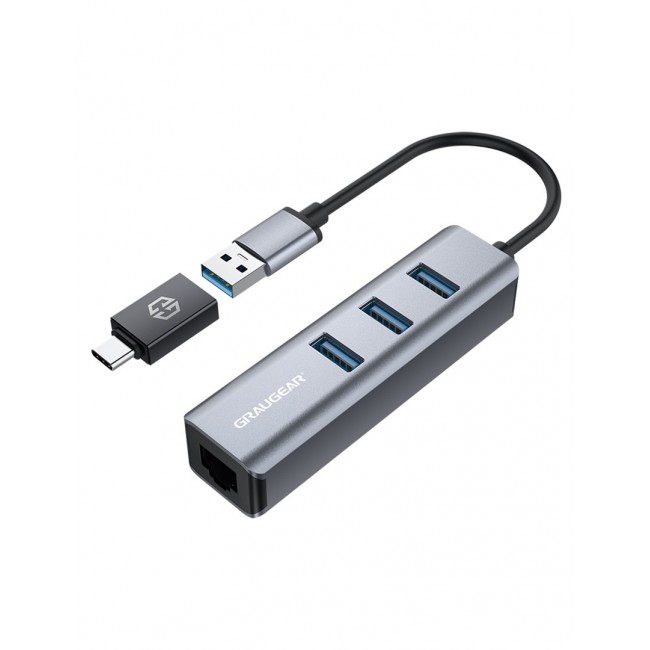 GRAUGEAR USB-HUB 3x USB 3.0 Ports Type-A+ Gbit LAN retail
