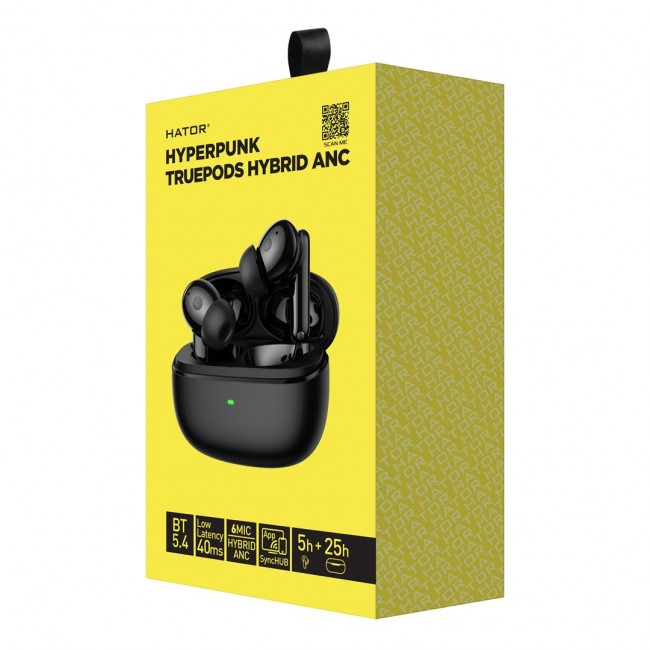 HATOR Hyperpunk Truepods Hybrid ANC Headset True Wireless Stereo (TWS) In-ear Calls/Music Bluetooth Black