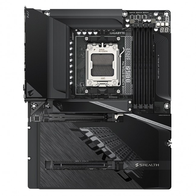 GIGABYTE B850 AORUS STEALTH Motherboard - AMD Ryzen 9000 Series CPUs, 14+2+2 Phases Digital VRM, up to 8200MHz DDR5 (OC), 2xPCIe 5.0 + 2xPCIe 4.0 M.2, WIFI 7, 5 GbE LAN, USB 3.2 Gen 2