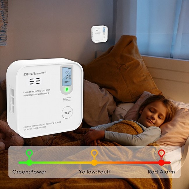 Qoltec 52577 Wireless Carbon monoxide (CO) sensor with battery | sensor service life 10 years | alarm 85dB | LED Qoltec 52577 Wireless Carbon monoxide (CO) sensor with battery | sensor service life 10 years | alarm 85dB | LED