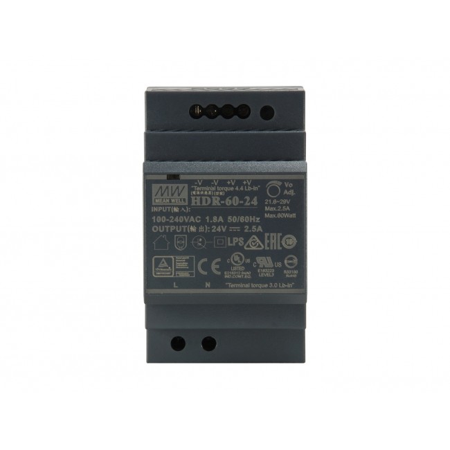 LevelOne 24V DC Industrial Power Supply, 60W, DIN-Rail