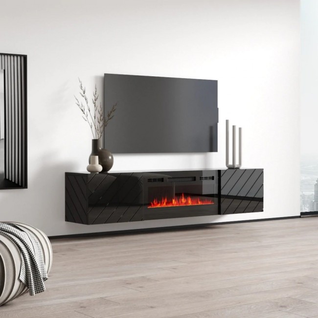 RTV LUXE cabinet 182.6x34.5x37.5 black/black gloss + black fireplace RTV LUXE cabinet 182.6x34.5x37.5 black/black gloss + black fireplace