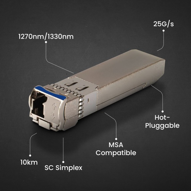Extralink SFP28 WDM Module SFP28 25G 25Gbps 1270/1330nm, single mode, 10km, LC, DOM, pair Extralink SFP28 WDM Module SFP28 25G 25Gbps 1270/1330nm, single mode, 10km, LC, DOM, pair