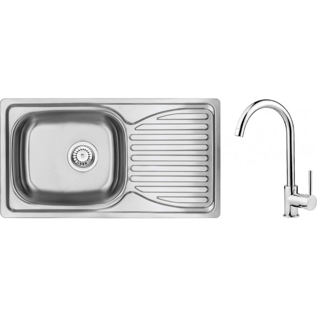 Steel sink with 1-bowl faucet with drainer