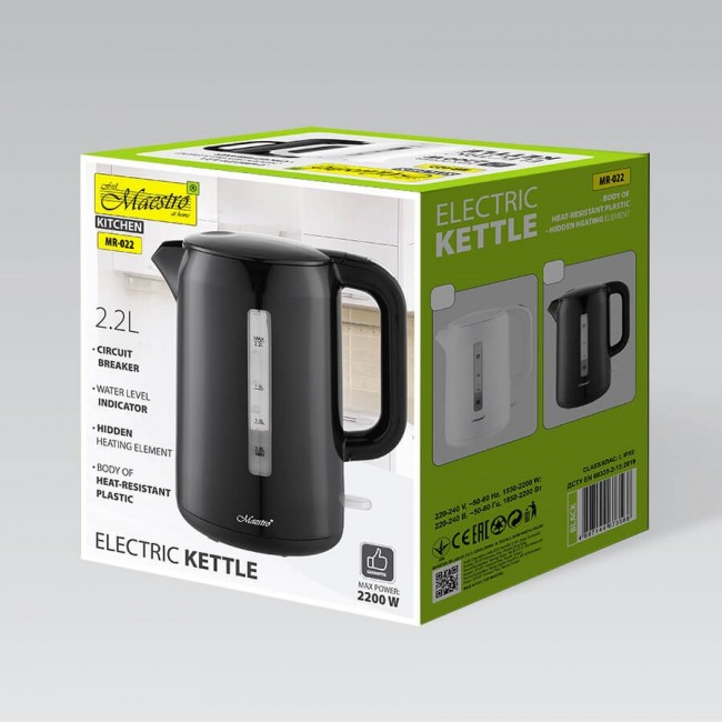 Maestro MR-022 electric kettle 2.2 L 2200 W (MR-022-BLACK) Black Maestro MR-022 electric kettle 2.2 L 2200 W (MR-022-BLACK) Black