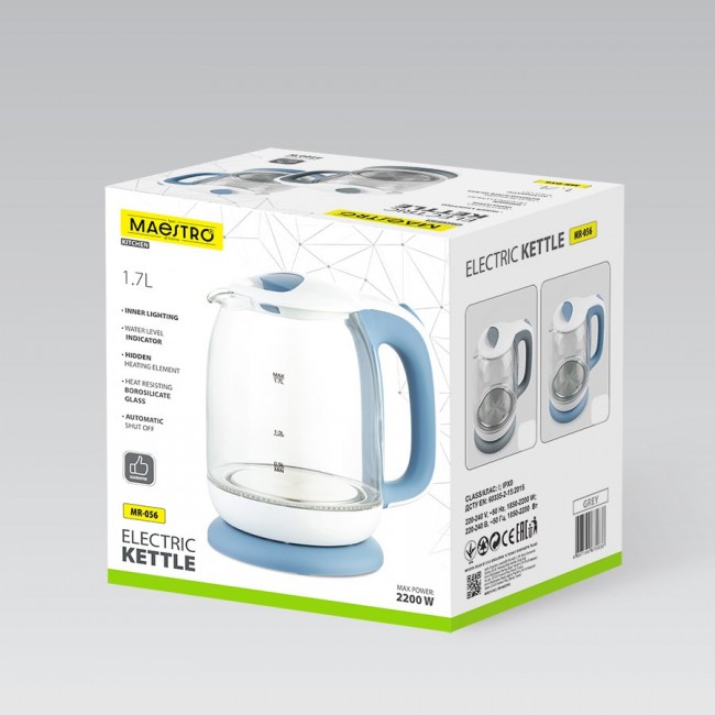 Maestro MR-056-Grey Glass Electric Kettle 1.7 L
