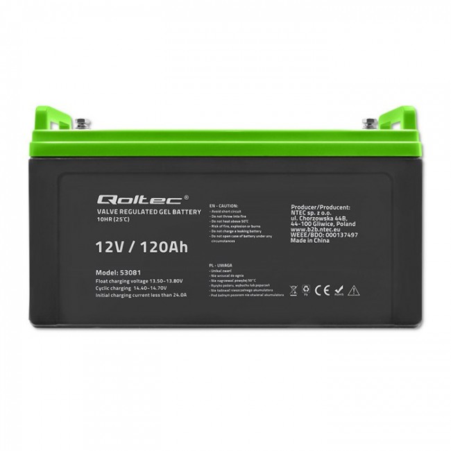 Qoltec 53081 Gel battery | 12V | 120AH Qoltec 53081 Gel battery | 12V | 120AH