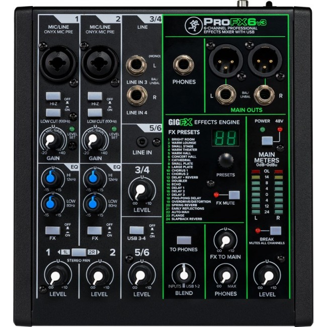 Mackie ProFX6v3 - 6-channel analogue mixer with USB interface, black Mackie ProFX6v3 - 6-channel analogue mixer with USB interface, black