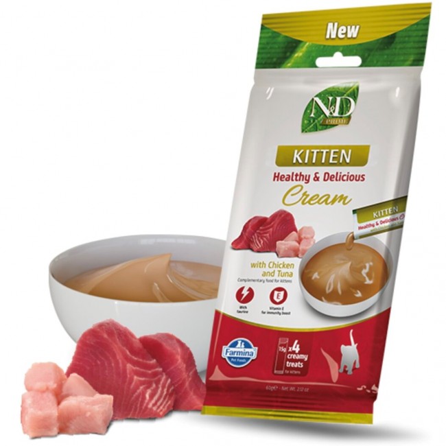 FARMINA N&D Prime Cat Cream with chicken & tuna kitten box cat treat for kittens 4x15g