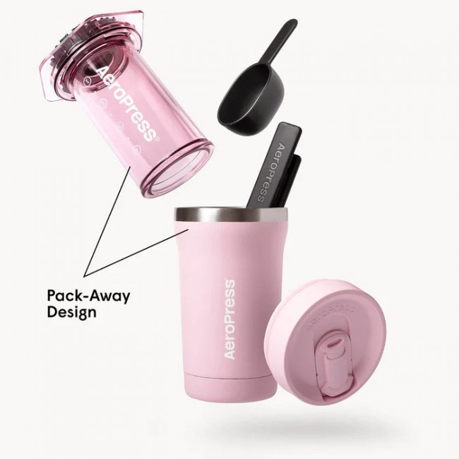 AEROPRESS Go Plus Coffee Maker with Pink Thermal Mug 475 ml