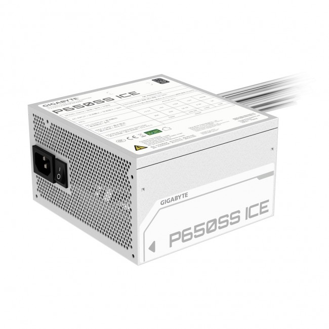 GIGABYTE P650SS ICE Power Supply - PCIe 5.0, 80 PLUS Silver, Fully Modular Design, 120mm Fan, ATX 3.0 compatible, EU Plug GIGABYTE P650SS ICE Power Supply - PCIe 5.0, 80 PLUS Silver, Fully Modular Design, 120mm Fan, ATX 3.0 compatible, EU Plug